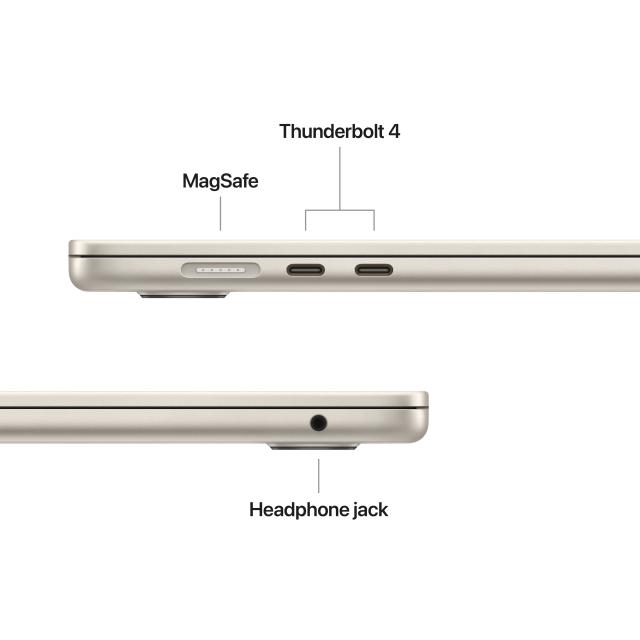 Side view of Starlight MacBook Air 15 inch ports