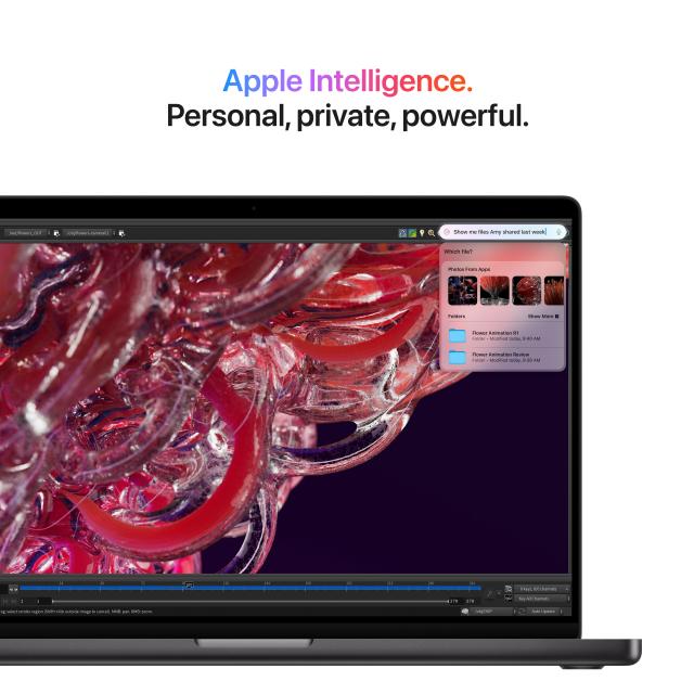 Apple Intelligence being used on screen. Above text reads: "Apple Intelligence. Personal, private, powerful."