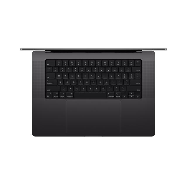 Top view of opened Space Black MacBook Pro 16 inch, showing off keyboard