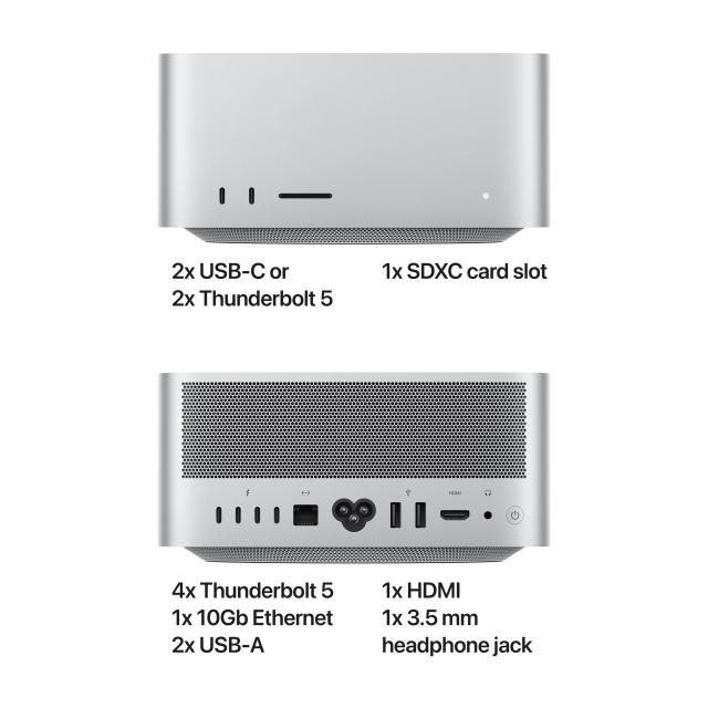 Front and back view of ports on Mac Studio