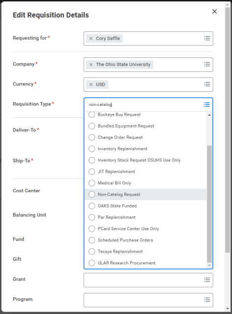 Requisition Type: Non-Catalog