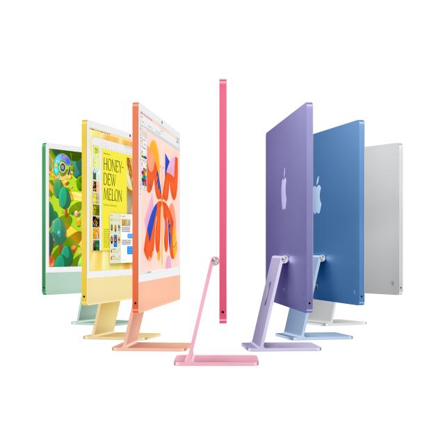 Side profile view of the 7 available iMac colors.