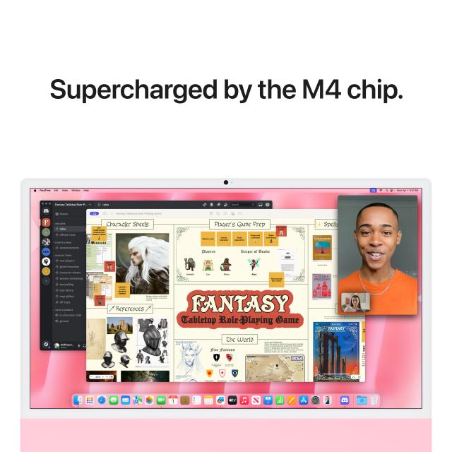Multiple tabs opened on screen. Text above reads: "Supercharged by the M4 chip."