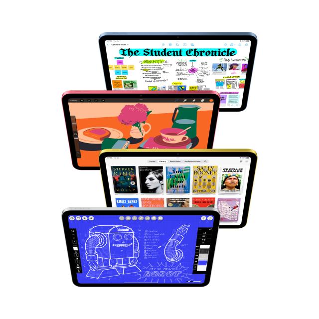 Showcasing different apps on the iPad. 4 screens are shown.