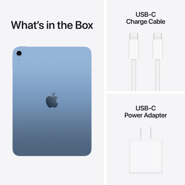 What's in the box: iPad, charge cable (USB-C), power adapter