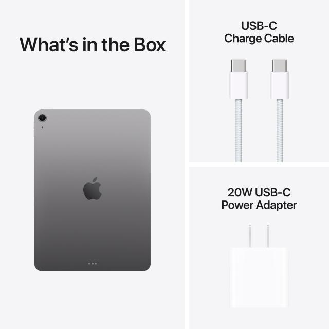 What's in the box: iPad, charge cable (USB-C), power adapter