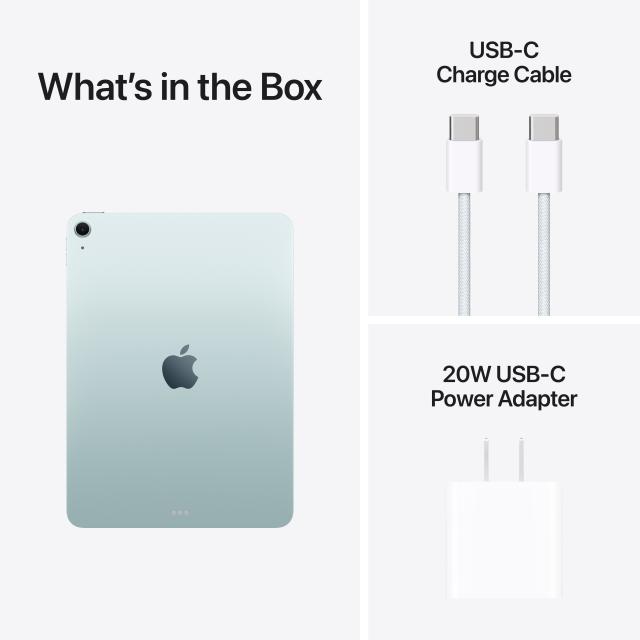 What's in the box: iPad, USB-C charge cable, 20W power adapter