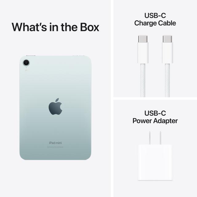 What's in the box: iPad mini, USB-C power adapter and cable