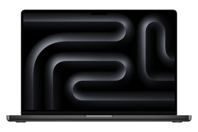 Front view of 16 inch MacBook Pro M4 in space black
